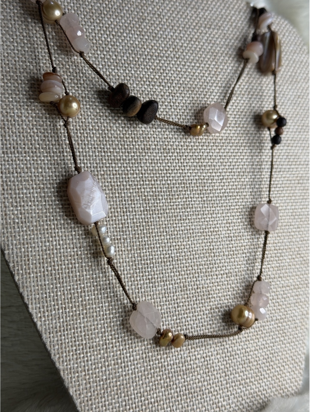 Vintage Silpada Sterling Silver Rose Quartz Pink Pearl Long Necklace N1428 35"